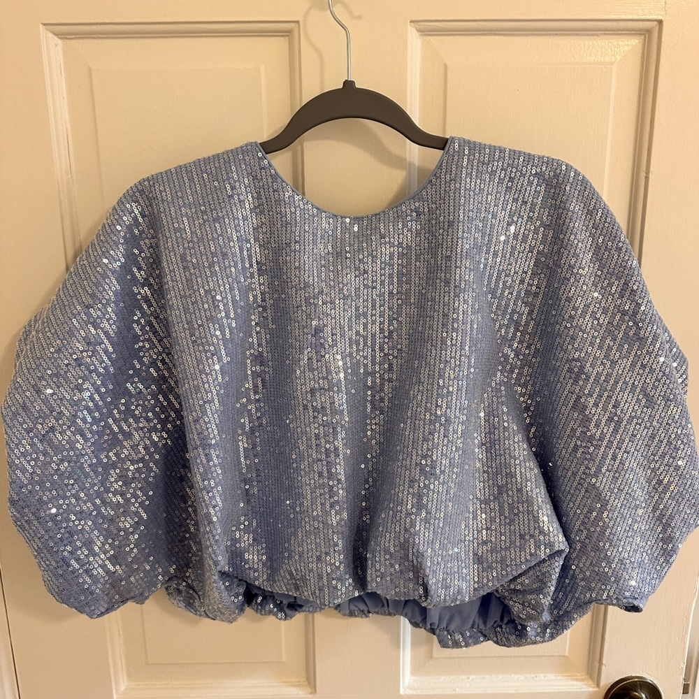 Sequined Crop Top - Light Blue